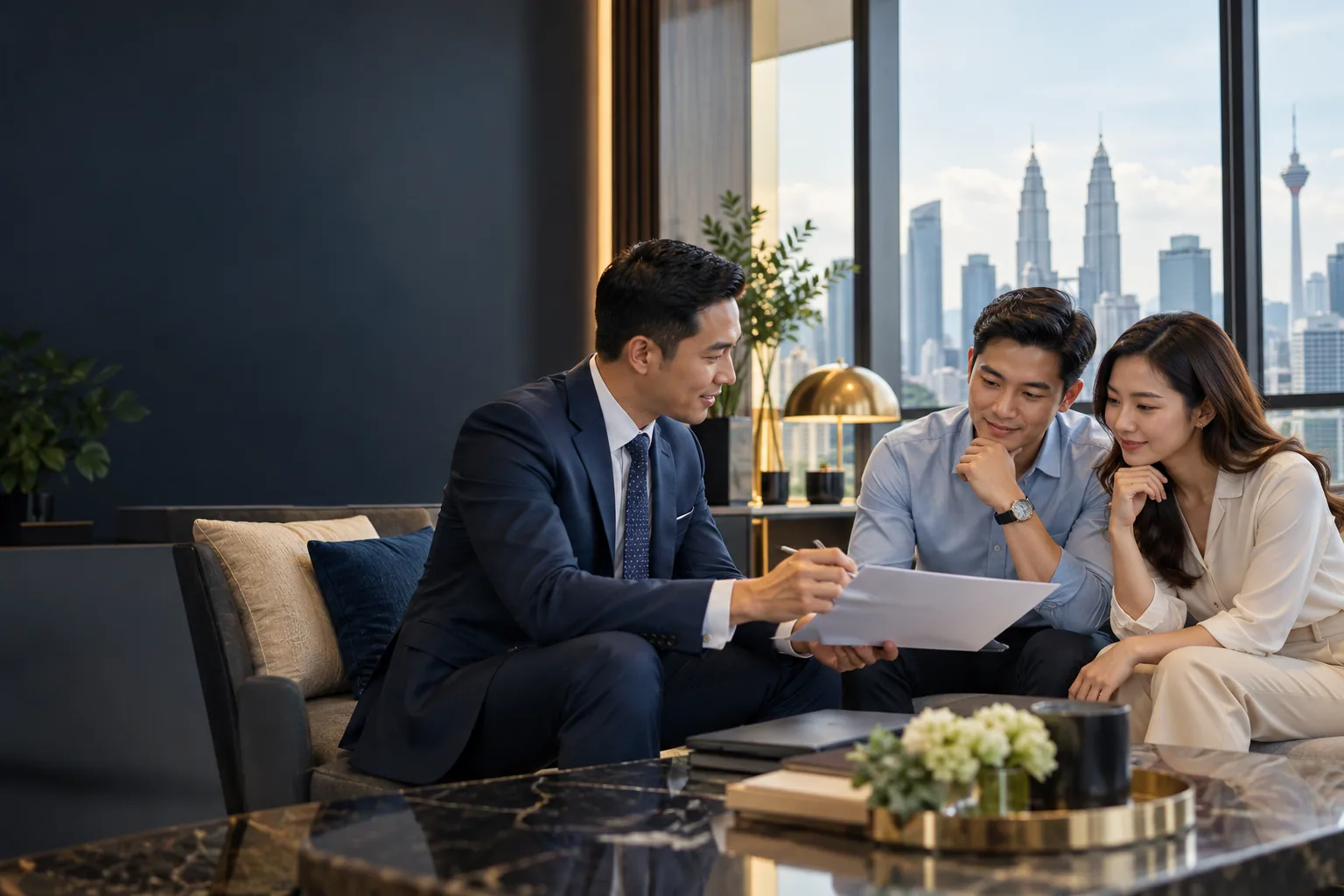 Malaysian clients discussing loans with a professional consultant